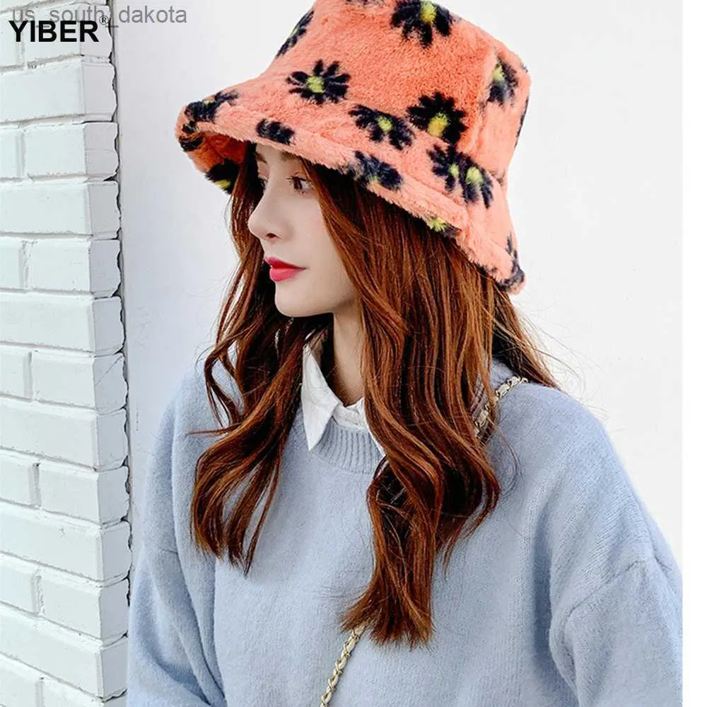 New Fashion Women Bucket Hat Faux Fur Fisherman Cap Multicolor Soft Warm Cloche Hats Winter Warm Outdoor Casual Fisherman Hat L230523