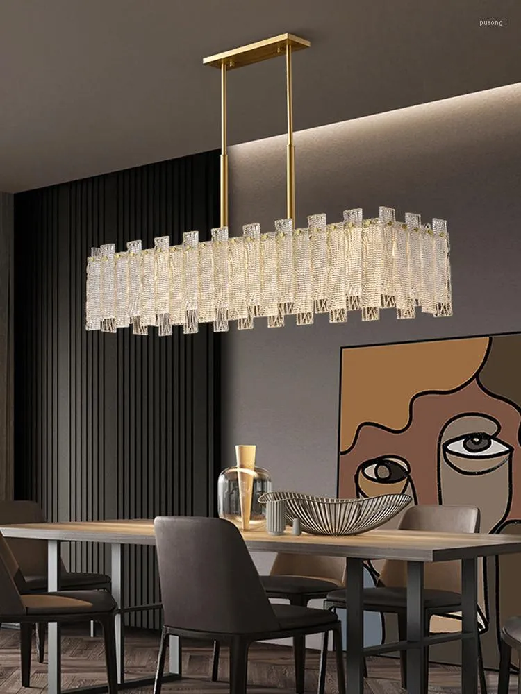 Lampy wiszące prostokątne lampa jadalni Postmodern lekkie luksusowe żyrandol prosty i kreatywny stół do baru All-Copper