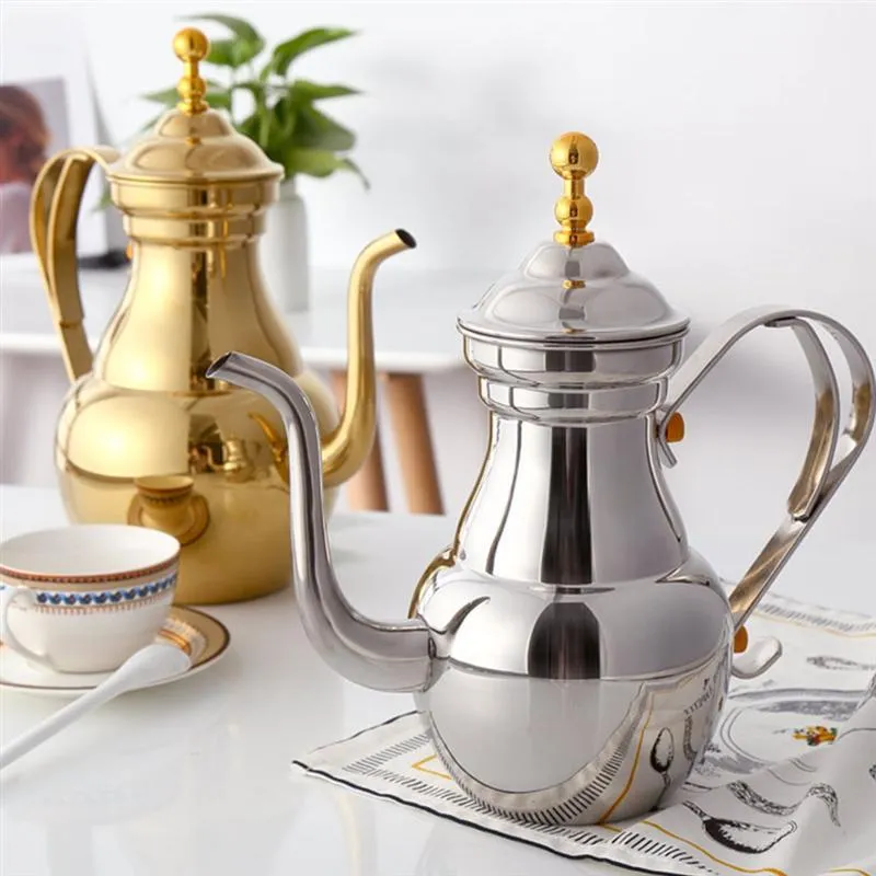 Verktyg Mellanöstern Arabisk tekanna Sliver Guld Rostfritt stål Guosinghals Pour Coffee Te Kettle Filter Silit Pot Environmental