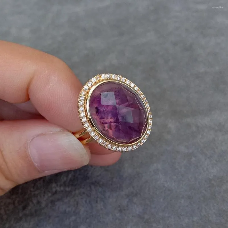 Кластерные кольца yygem 14x18 мм овальный фиолетовый аметист стразы