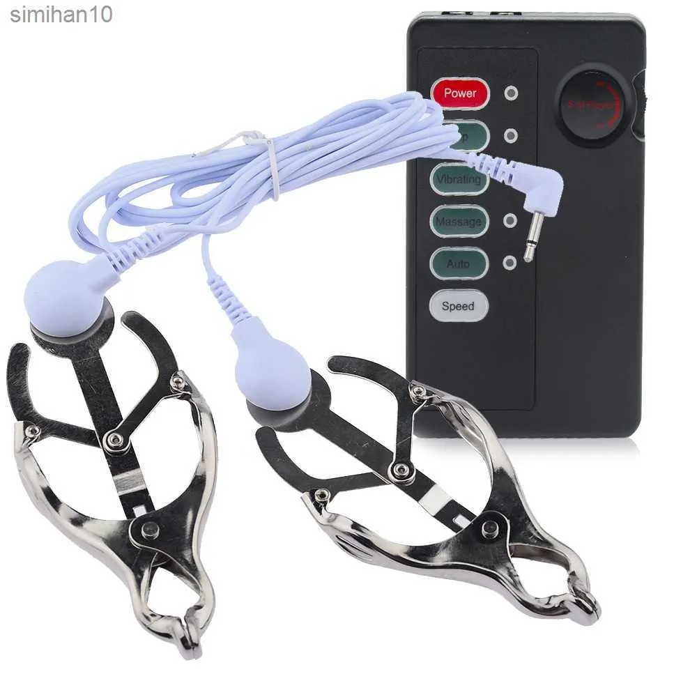 Pinces à seins à choc électrique Pinces à seins en métal E-Stim Clitoris Femmes SM Bondage Jeu pour adultes Accessoires de flirt Sex Toy L230518