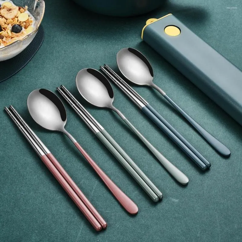 Dinnerware Sets 1 Set Cutlery Portable Stainless Steel Chopsticks Spoon Box Student Supplies For Kitchen Tableware
