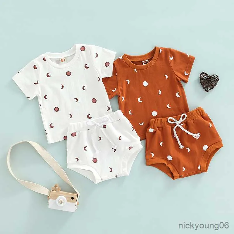 Clothing Sets Newborn Baby Summer Toddler Infant Boys Girls Cotton Sun/Moon Print Short Sleeve T-shirts and Shorts Tracksuits