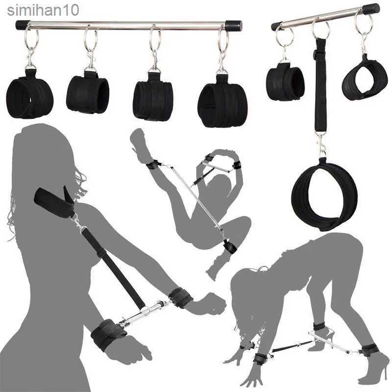 BDSM Bondage Metal Spreader Bar Sex Hands Ankle Neck Collar Restraint Set Slave Shackles Erotic Game Sex Tool for Women L230518