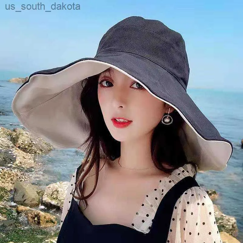 Chapeaux de soleil d'été pour les femmes Big Wide Brim Bucket Hat Pliable Protection UV Femme Panama Beach Cap Outdoor Travel Fisherman Caps L230523