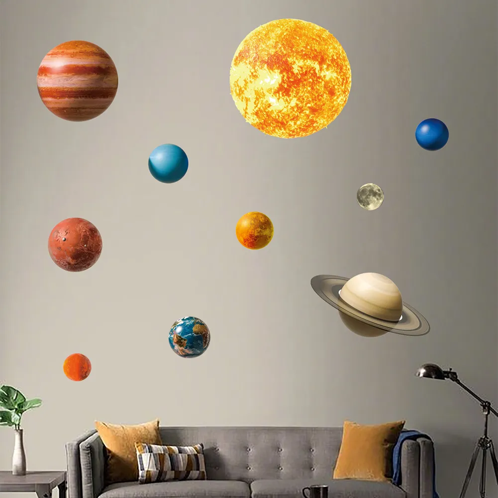 8st/Set 8 Planet Solar System Wall Stickers Lysande planeter Dark Fluorescerande dekaler Space Planets Barn Rumdekor klistermärken