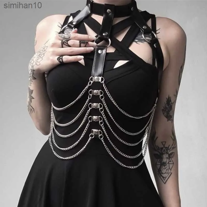 Sangle sur jambe Harnais Chaîne Ceinture Seks Bdsm Bondage Anti-frottement Cuisse Bande Pôle Danse Fétiche Gothique Harajuku Goth Punk Anneaux L230518