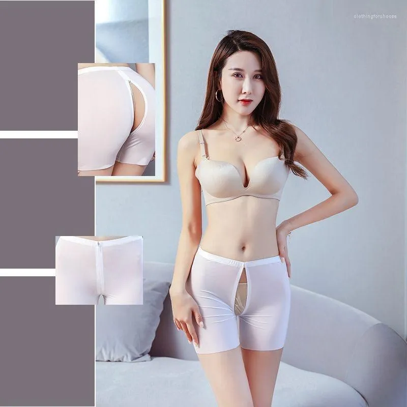 Womens Shorts Sexy Invisible Zipper Open Crotch Sheer Underwear