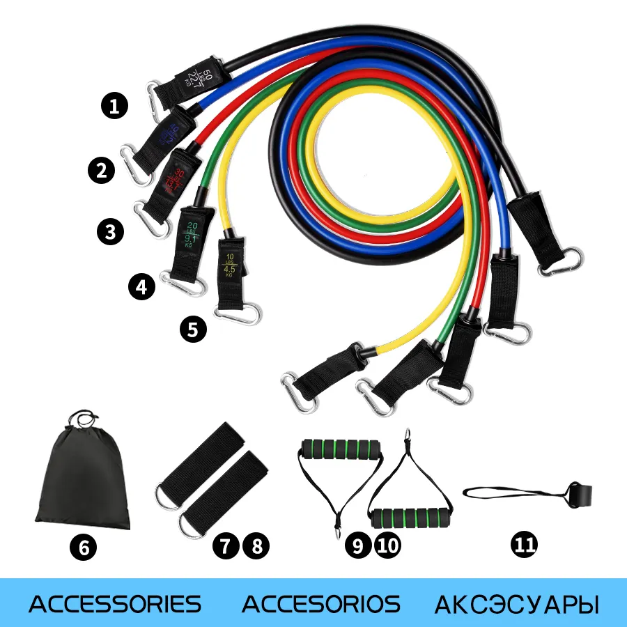 Faixas de Resistência Tubo de Resistência Fitness Faixa de Borracha Esticável Corda de Puxar Expansor de Treinamento de Exercício Porta Âncora Alça Acessórios para Alça de Tornozelo 230605