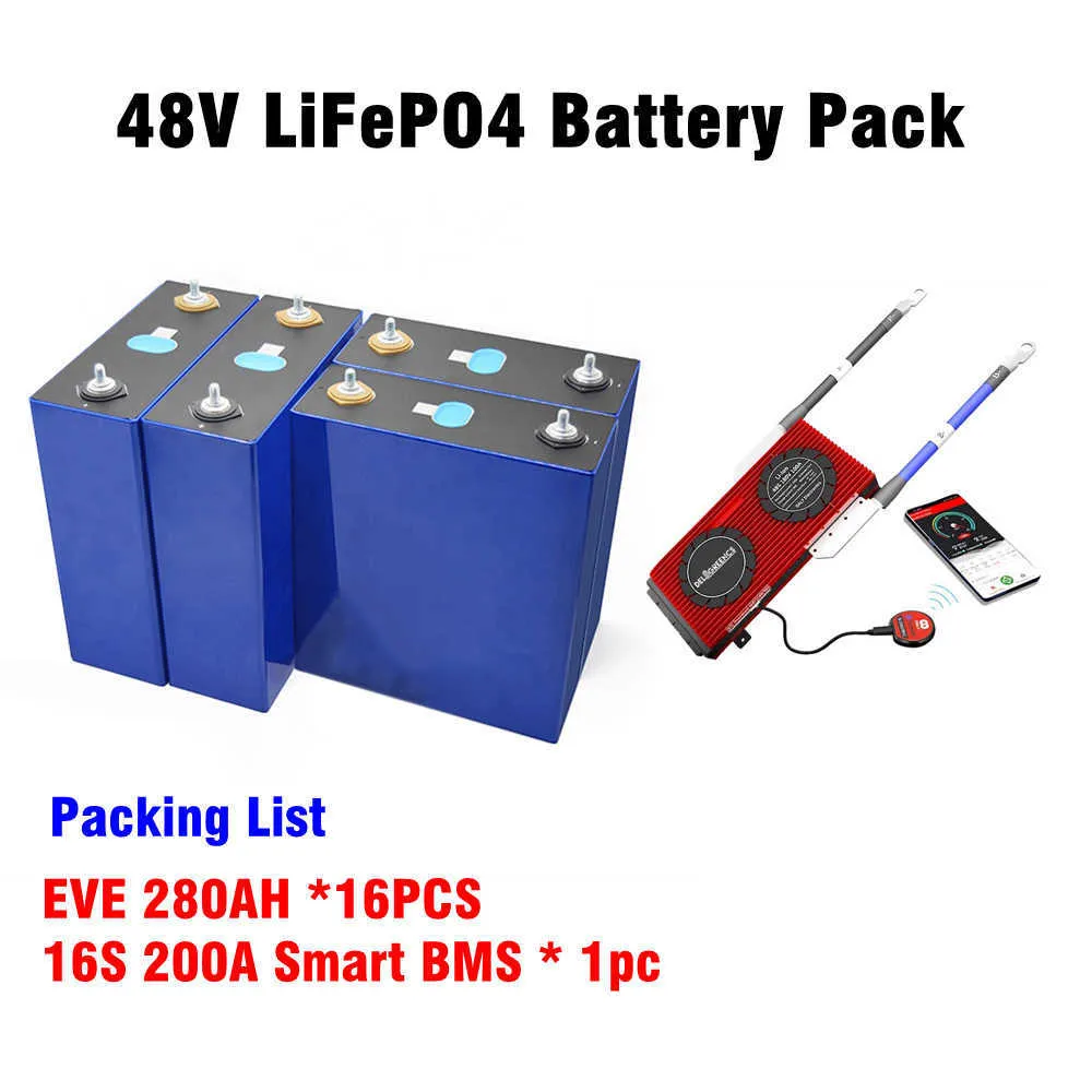 280AH LiFePO4-Batterie mit LFP 4S 12V 200A 8S 24V 16S 48V Smart BMS wiederaufladbare Batterien für Solarzellen-Solarbatterien der Klasse A