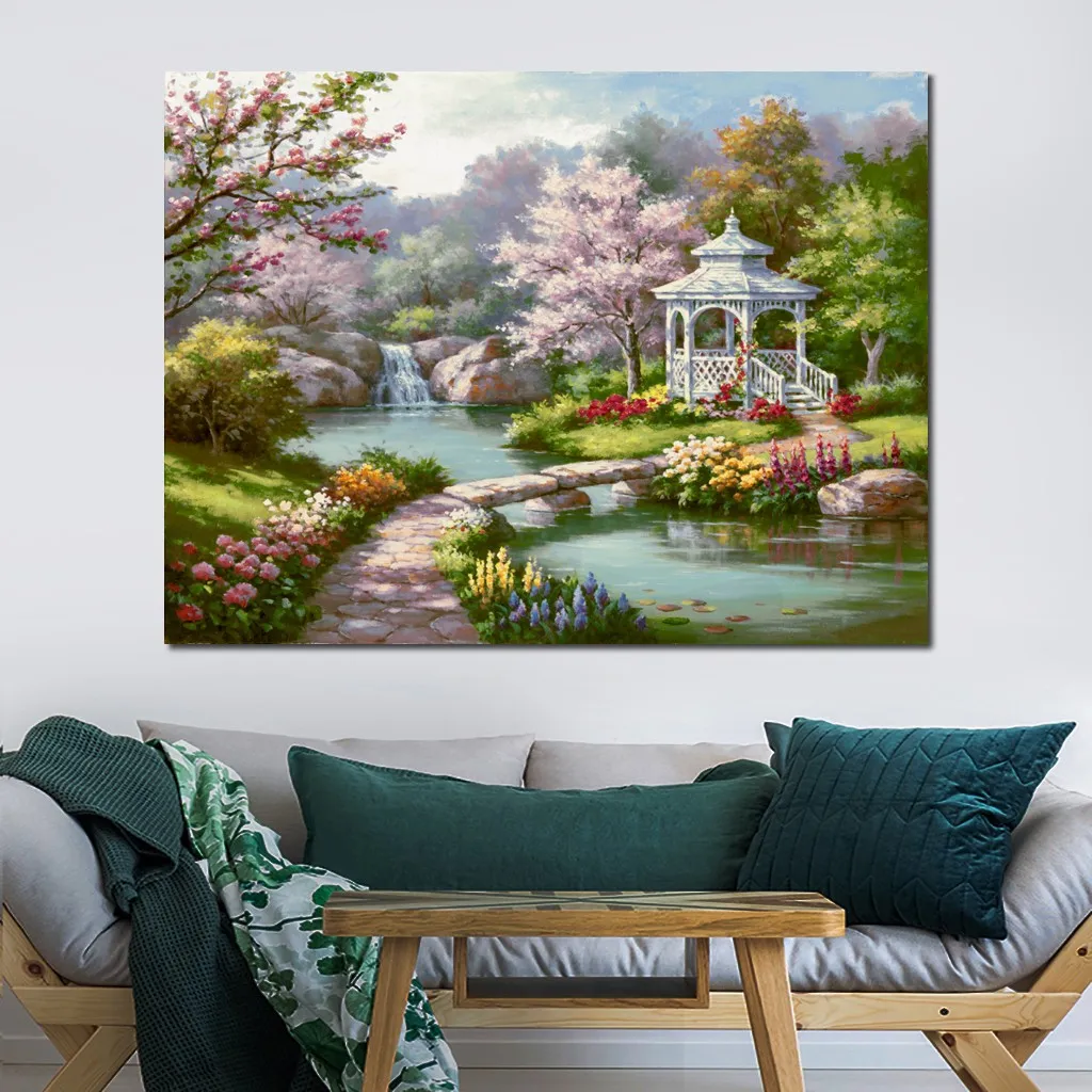Krajobrazowy krajobraz płótna altana sztuka kwiat sung kim malowanie ręcznie robione impresjonistyczne nowoczesne wystrój domu