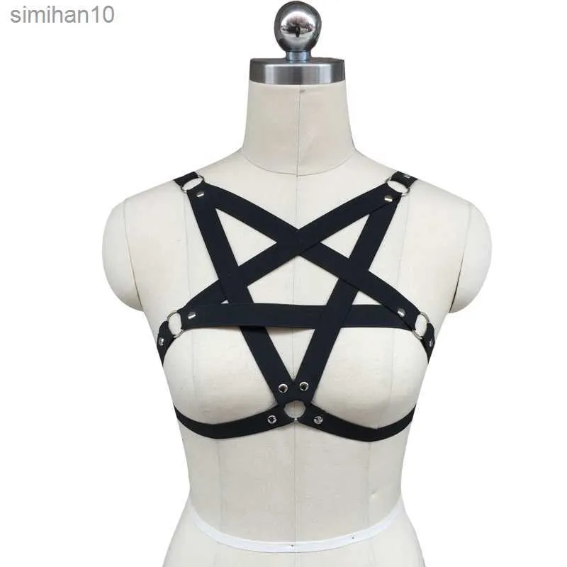Spedizione gratuita. caged imbracatura bra bondage lingerie black gothic club erotico rebel harness pentagram harness L230518