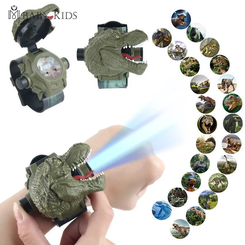 LED Light Sticks Kids Dinosaurus Projectie Horloge Cartoon Patroon Projector Op Pols Educatief Speelgoed Kinderen Jongens Meisjes 230605