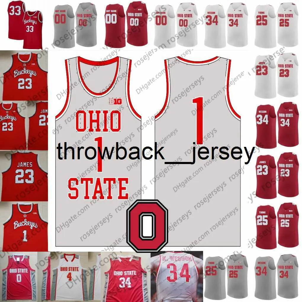 thr Custom Ohio State Buckeyes 2020 Grau Retro Basketball Rot Weiß #3 DJ Carton 34 Kaleb Wesson 23 James Conley Craft Russell LeBron Trikot