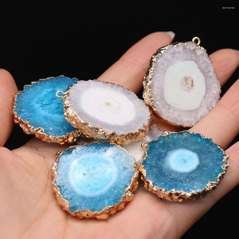 Pendant Necklaces Natural Stone Gold Plated Druzy Pendants Round Slice Crystal For Fashion Jewelry Making Diy Earring Necklace Gifts