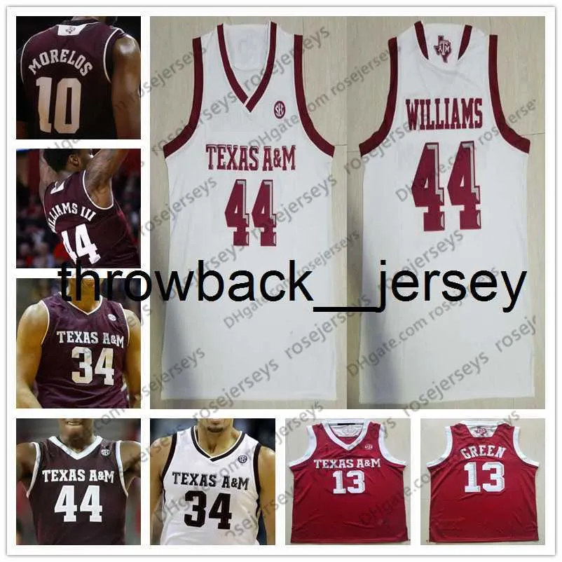 thr NCAA Texas A&M Aggies #44 Robert Williams 0 Jay Chandler 13 Brandon Mahan 32 Josh Nebo white red College Basketball Jerseys S-4XL