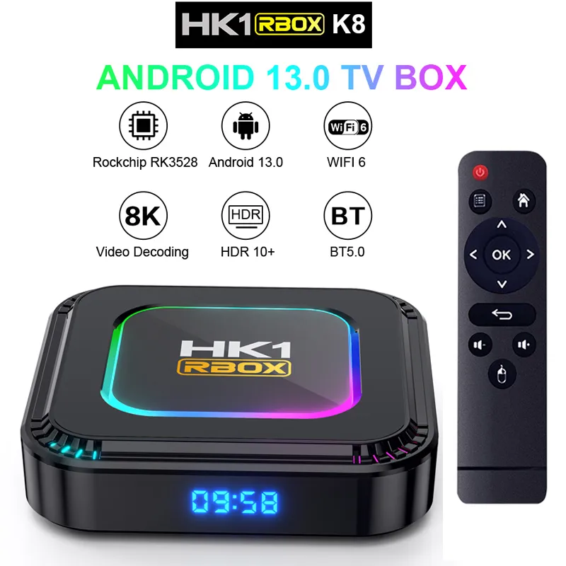 Android 13 TV Box HK1 RBOX K8 RK3528 듀얼 WiFi 4G 32G 64G 쿼드 코어 지원 8K 4K BT 음성 어시스턴트 미디어 플레이어 세트 상단 상단 상자