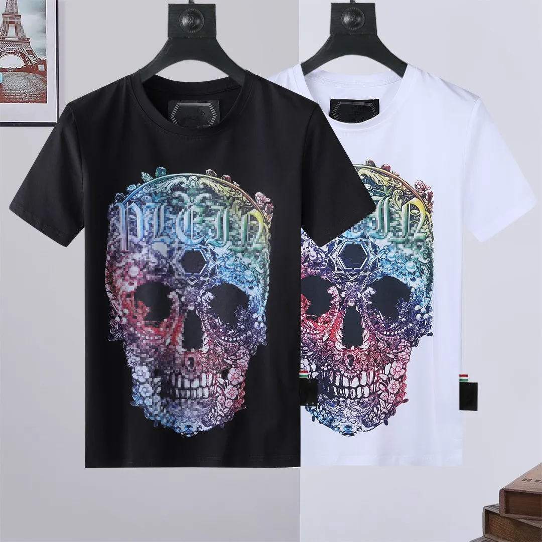 Summer men's casual T-shirt colorful skull print hip-hop style round neck comfortable breathable tops