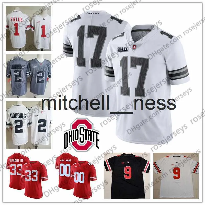 Mit8 Ohio State Buckeyes # 9 Binjimen Victor 11 Austin Mack 1 Jeffrey Okudah 28 Ronnie Hickman 88 Jeremy Ruckert OSU Blanco Rojo Negro Jersey