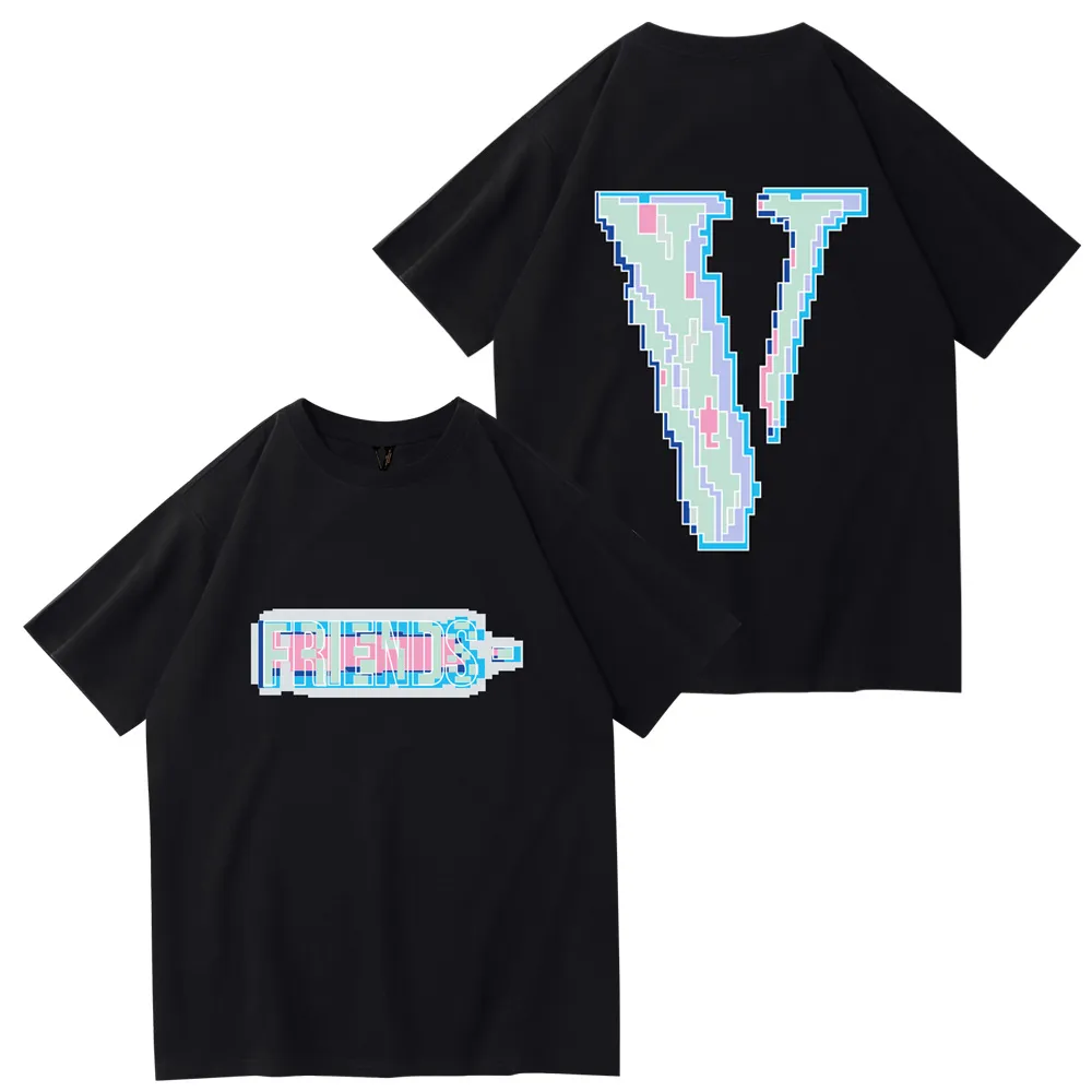 Paris Mens T Shirts Vlone Brand T-shirty Europe France Luksusowe litera graficzna grafika V Logo Masowe Męki Zostaw mnie w spokoju koszulki z krótkim rękawem Kobiety DSQ2B2 Bawełniane koszulki