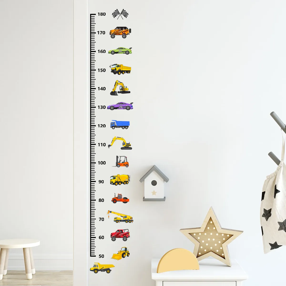 Transport Truck Cars Growth Chart for Kids Wall Stickers Measure Height Wall Chart Children Ruler Nursery Room Decor Wall Art