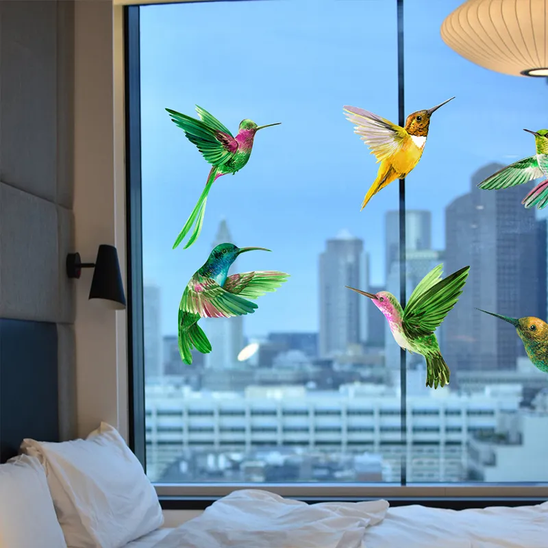 6 pièces colibri autocollant verre décalcomanie électrostatique verre Film Anti-Collision fenêtre s'accrocher pour empêcher les oiseaux grèves Non adhésif