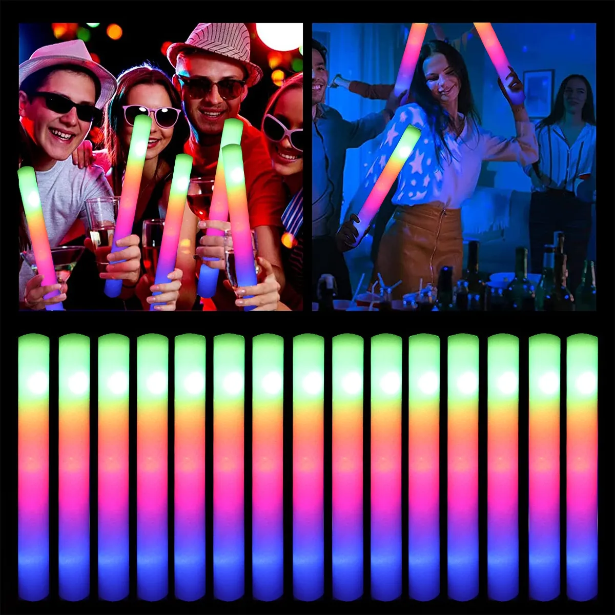 RGB LED Glow Foam Stick Cheer Tube Luz colorida que brilha no escuro Aniversário Suprimentos para festa de casamento Festival Decorações para festas