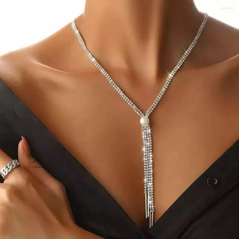 Kettingen Eenvoudige Boho Lange Parel Terug Ketting Voor Vrouwen Sexy Kwastje Strass Harnas Bikini Borst Ketting Lichaam Sieraden Accessoires Mujer