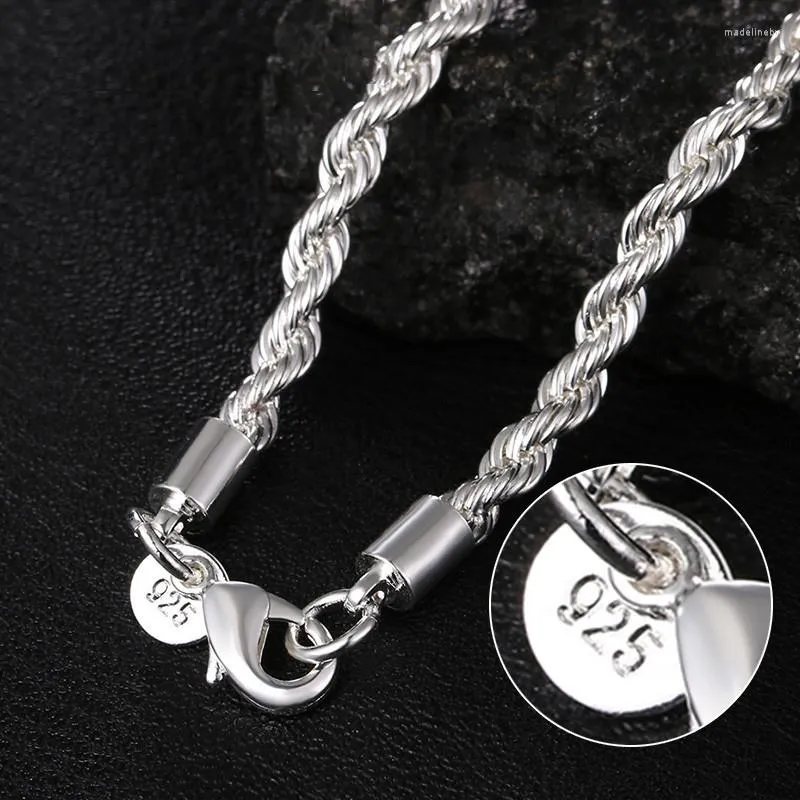 Kedjor Onlyice 925 Sterling Silver 16/18/20/22/24 Inch 4mm Rope Chain Necklace For Woman Man Fashion Charm Wedding Jewelry Gift