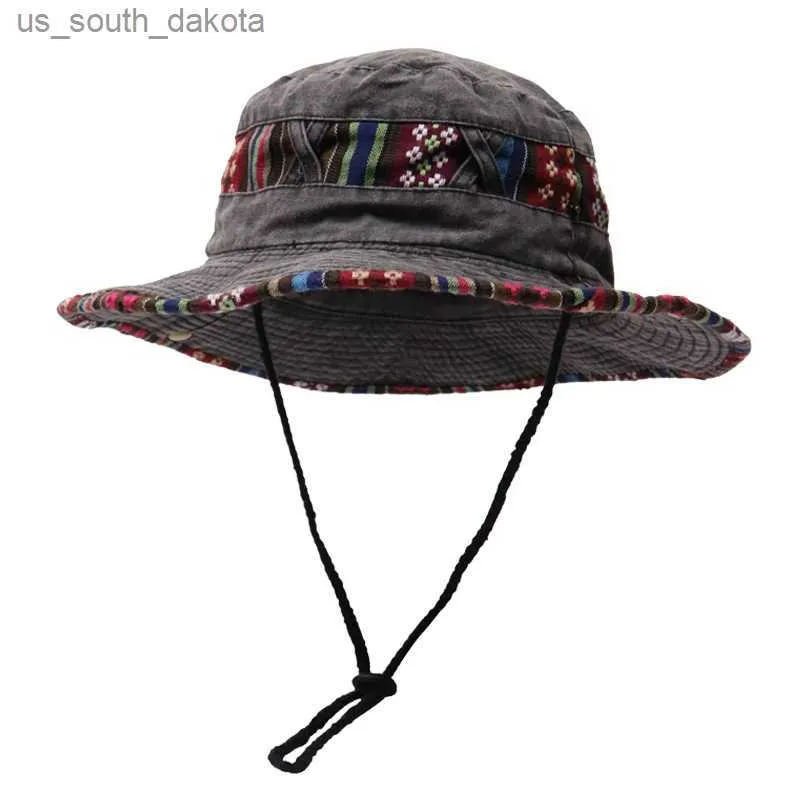 Sombrero de pescador Vintage Drstring para hombres y mujeres en primavera y verano, sombrero de pesca con protector solar para exteriores, sombrero de vaquero occidental, marea L230523