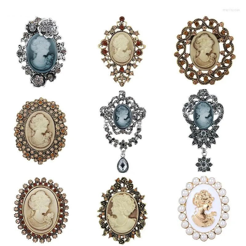 Brosches Rhinestone Crystal Vintage Beauty Head For Women Brosch Pins Fashion Jewelri Clothes Accessories Emamel