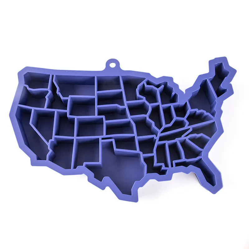 Molde de cubo de gelo de mapa de silicone criativo Fácil lançamento nos Estados Unidos da América Mapas Bandeja de gelo Acessório de festa de cozinha de verão