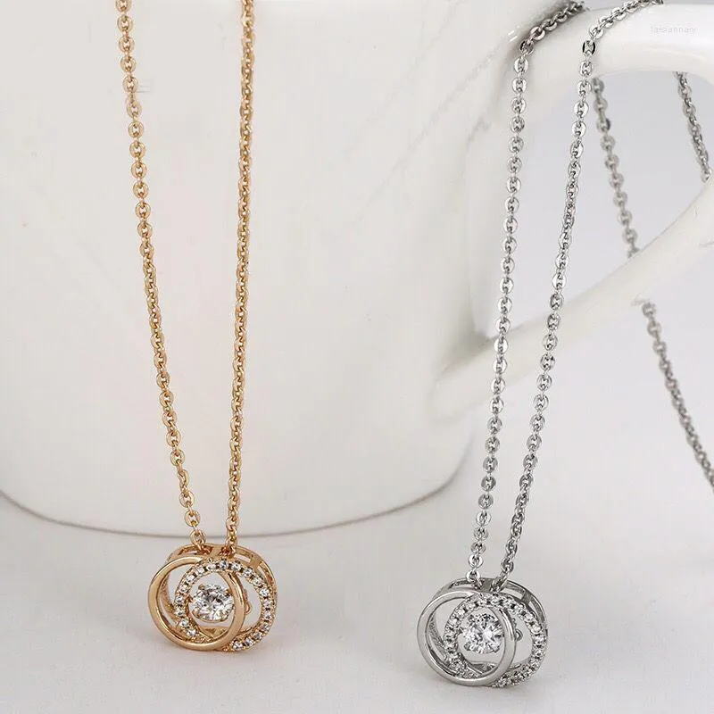 Pendant Necklaces MxGxFam Zircon Double Round For Women Fashion Jewelry 18 K / White Gold Color With 45cm Matching Chain.