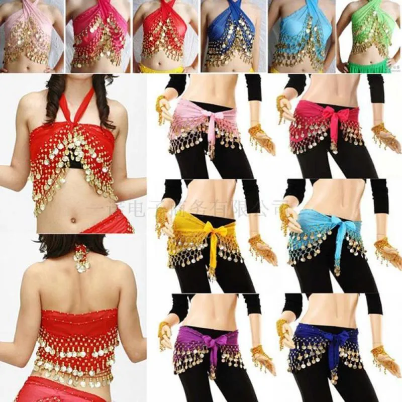 Belly Dance Accessories Hip Scarf Belt With Gold Coin Waist Chain Wrap Pair  with Female Show Belly Dance costume and Adult Dance