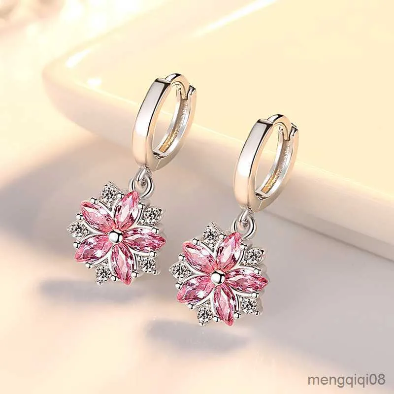 Charm Fashion Romantische Zilveren Naald Oorbellen Pink Cherry Blooms Flower Drop Oorbellen Voor Vrouwen Tassel D' Oreille R230605