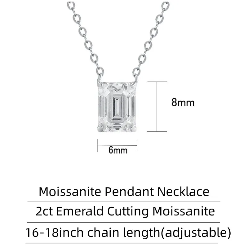 Chains 2 Emerald Cutting Moissanite Pendant S Sterling Sier Necklace Women Fine Jewelry Pass Diamond Drop_voghion.com
