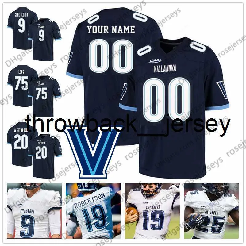 THRカスタムVILLANOVA WILDCATS 2019フットボール任意の番号名ホワイトネイビーブルー20ブライアンウェストブルック75ハウィーロング9ジャックシェテリッチNCAAジャージー4XL