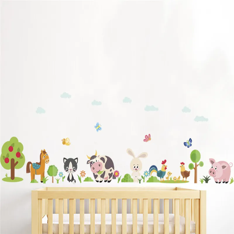 Beaux animaux ferme Stickers muraux décoration de la maison enfants chambre chambre vache cheval cochon poulet Mural Art bricolage Pvc Sticker Mural