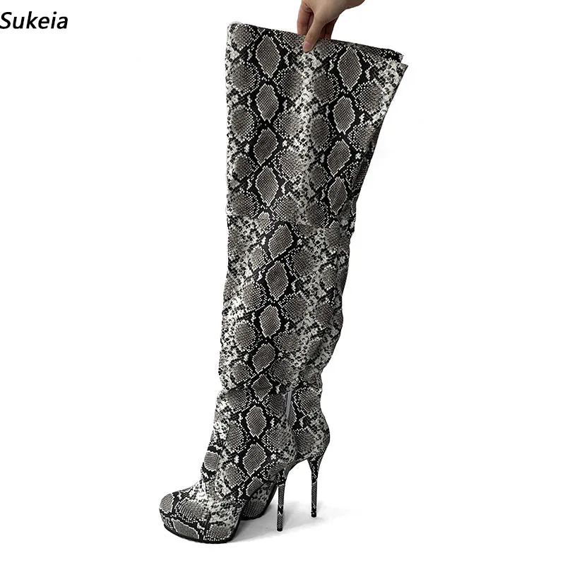 Sukeia Women Winter Boots Boots Snake نمط للجنسين الخنائي المستدير