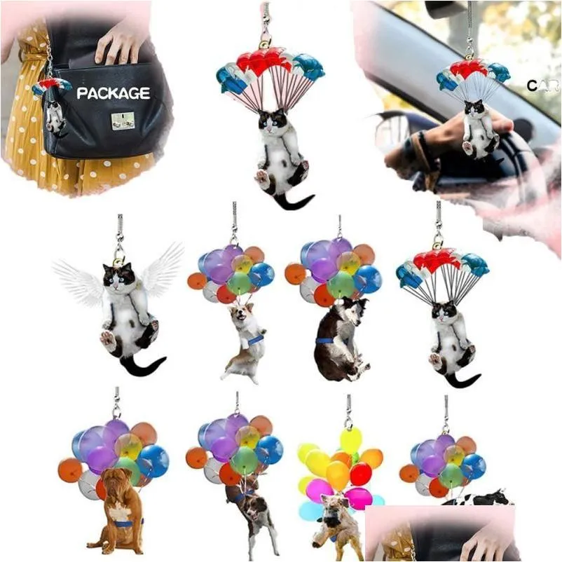 Decorazioni per interni 1Pc Cute Cat Dog Car Hanging Ornament Specchietto retrovisore Accessori per lo styling per la decorazione Drop Delivery Cellulari Dhuov