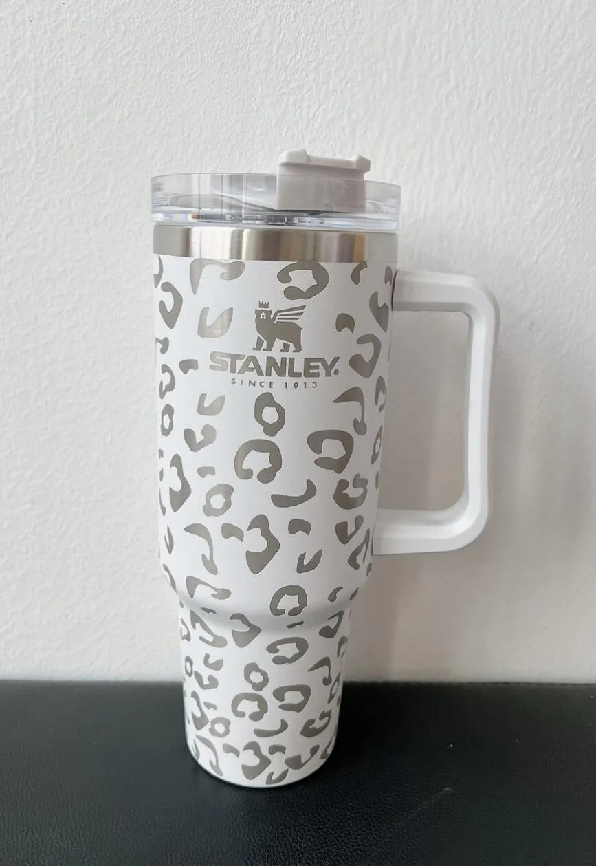 WITh LOGO stenley quencher 40oz tumbler leopard print with Logo handle lid straw beer mug water bottle powder coating outdoor camping cup GJ0524
