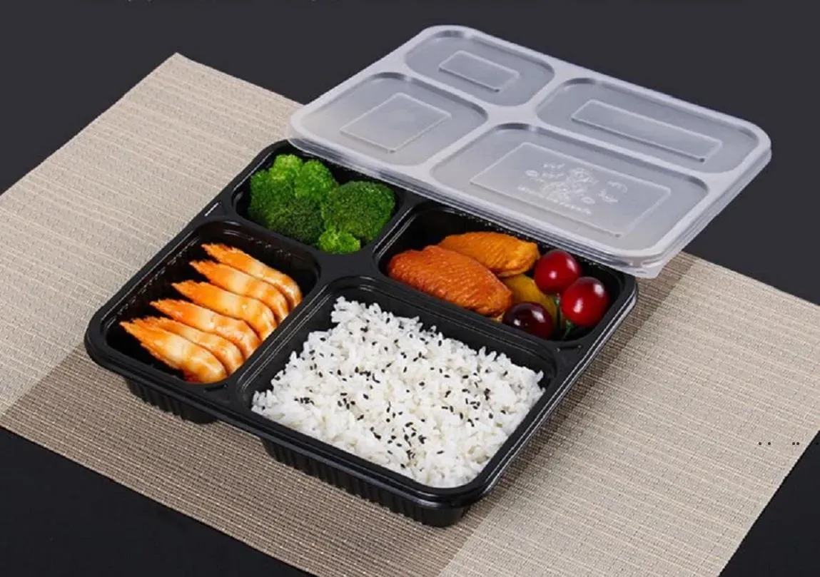 4 compartimentos Recipientes para viagem de grau PP caixas de embalagem de alimentos de alta qualidade caixa bento descartável para Hotel sea way C51