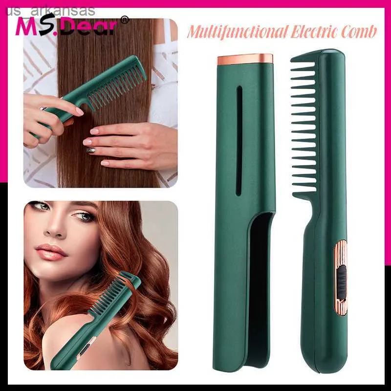 MS.Dear Hair Brush grzebień prostowanie prostowania luzu przeciwstatycznego pędzla przenośna masaż ogrzewania naprawa puszystych narzędzi do stylizacji L230523