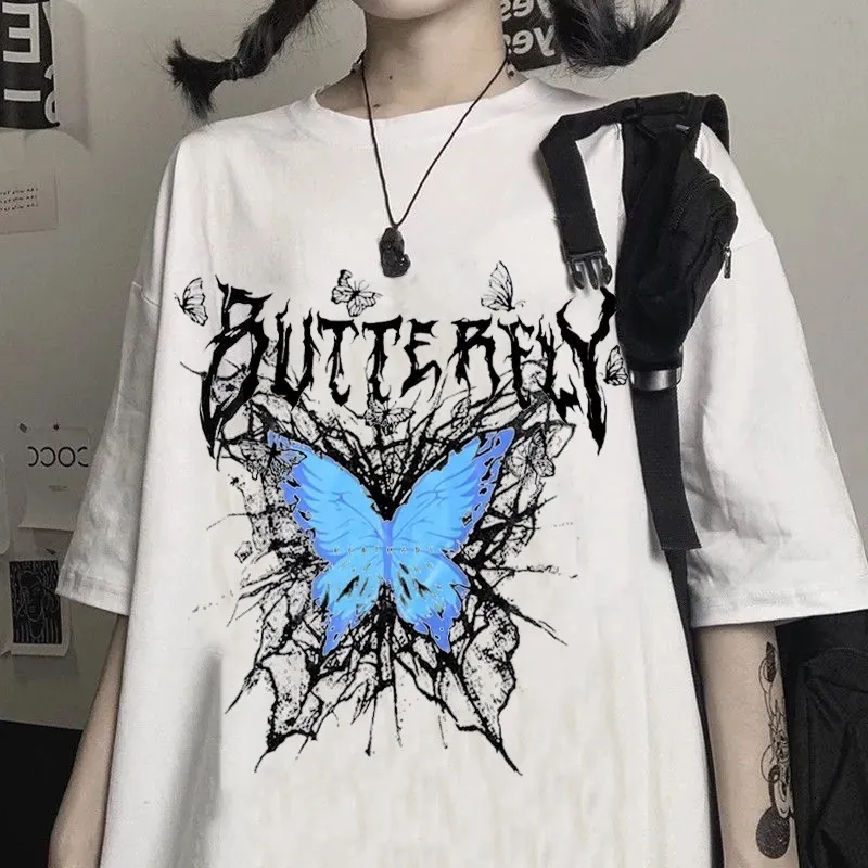 T-Shirt Feminina Kawaii Gothic Print Oversized T-shirts Anime Gothic Tops Tee T-shirt Feminina Y2k Engraçado Vintage Manga Curta 230603