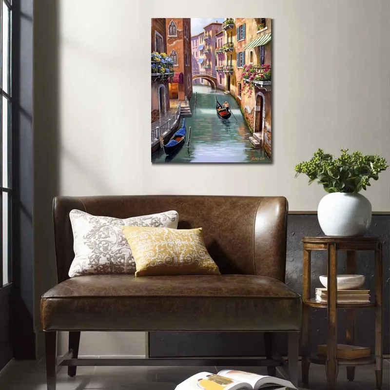 Arte de lienzo hecho a mano para decoración de sala de estar Sunday in Venice Sung Kim pintura paisaje realista hermoso