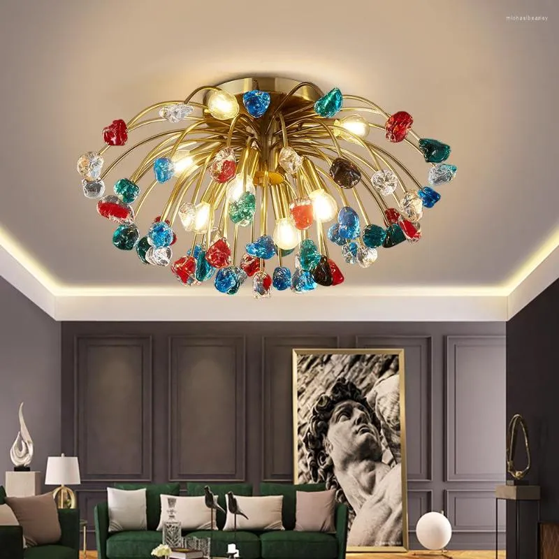 Lustres Couleur Cristal Plafond Lustre Pour Salon Chambre Branche Conception Lumière Moderne LED Décoration Intérieure Lampes