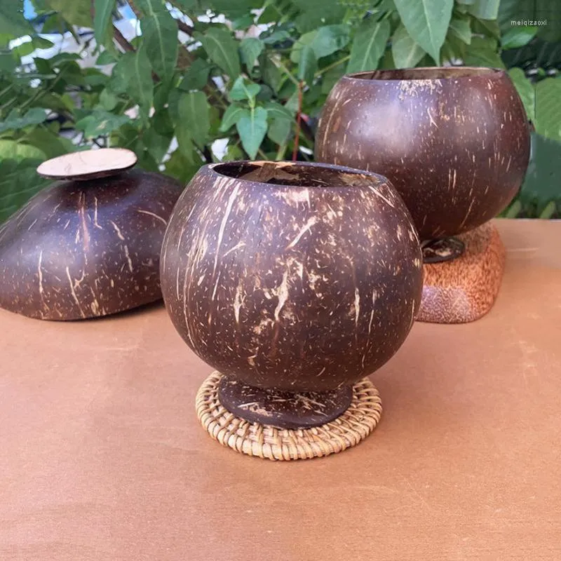 Skålar aqumotic naturlig kokosnötskål med basfruktsallad trä stabilt bordsartiklar kreativa skal bar kopp kök container