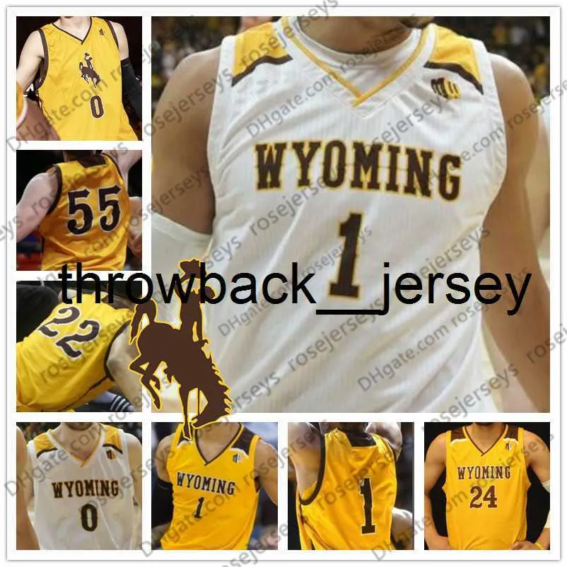 thr Custom Wyoming Cowboys NCAA Basketball N'importe quel nom Numéro Blanc Jaune 1 Justin James 22 Larry Nance Jr. 0 Hendricks Maldonado Hommes Maillot Jeunesse