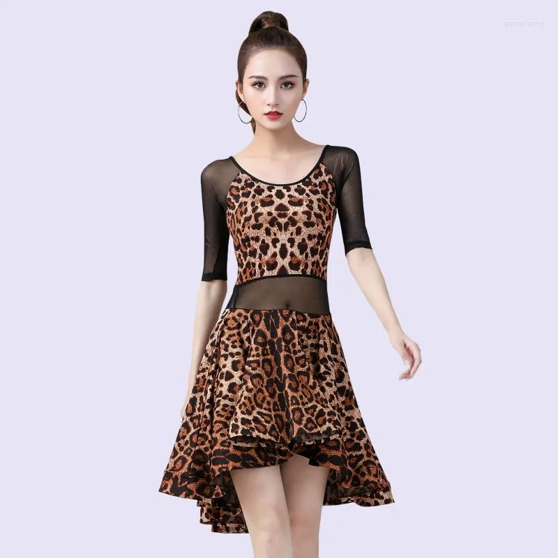 Scen Wear Leopard Latin Dance Dress till salu Salsa Costumes Tango Women Dancing Clothes