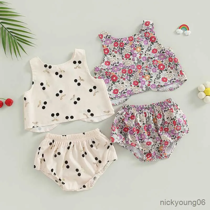 Conjuntos de roupas para bebês recém-nascidos, meninas, verão, 0-24m, infantil, estampa floral, sem mangas, sem costas, tops e shorts, roupas casuais para férias